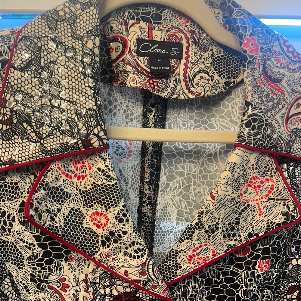 CLARA SUNWOO Black and Red Paisley Blazer